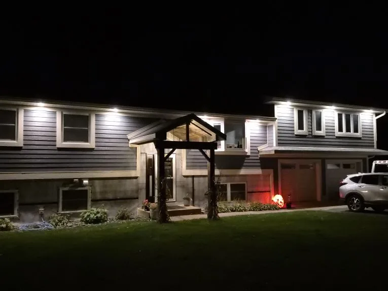 Soffit lighting on a home at night